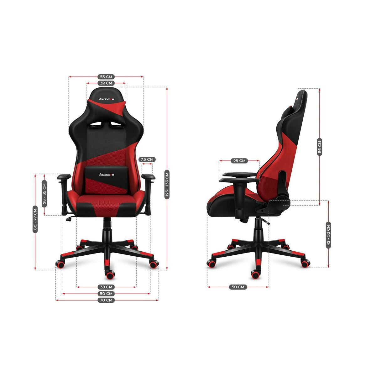 Huzaro Force 6.2 Mesh Υφασμάτινη Καρέκλα Gaming με Ρυθμιζόμενα Μπράτσα και RGB Φωτισμό Κόκκινη - Image 2