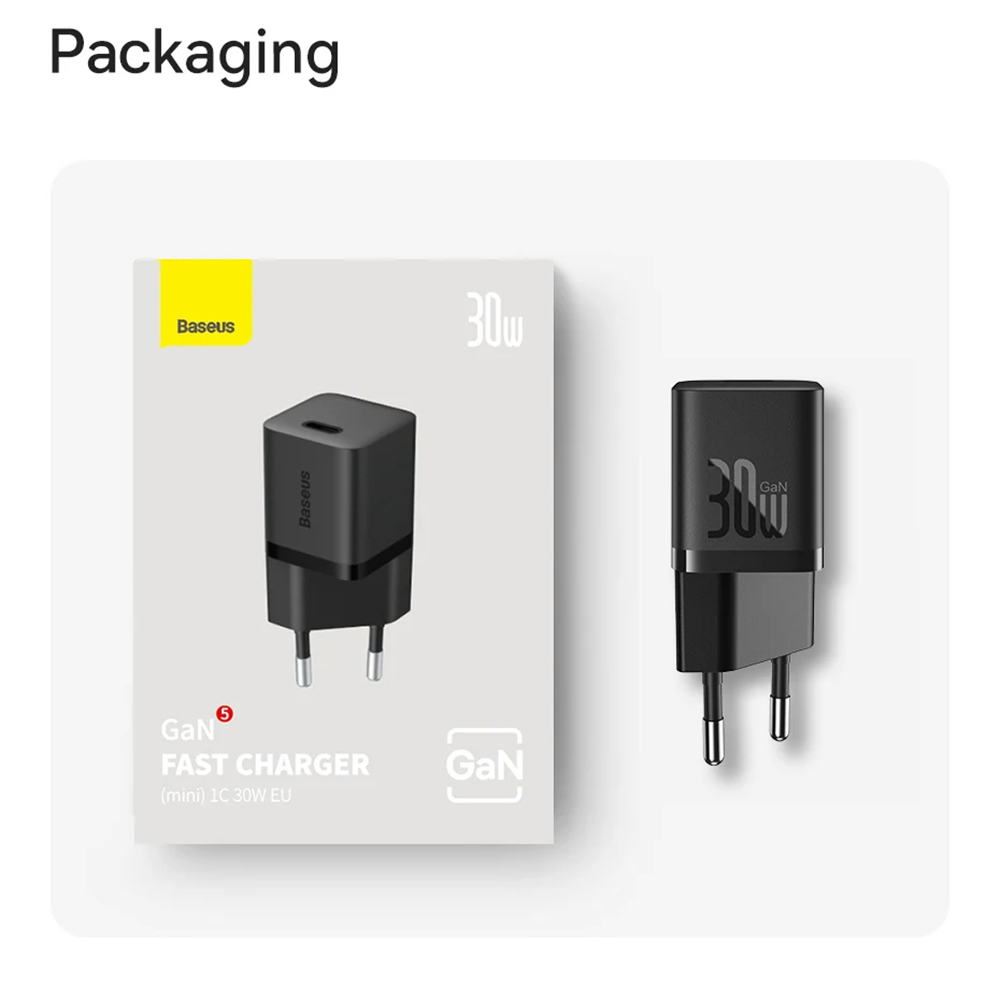 Baseus Φορτιστής GaN με Θύρα USB-C και Καλώδιο USB-C - USB-C 30W Moon White (Gan5) - Image 7