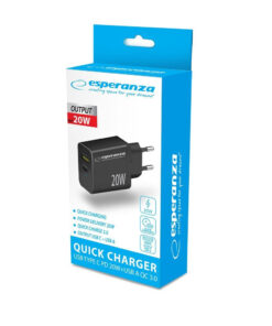 Alternative view of Esperanza Φορτιστής Χωρίς Καλώδιο με Θύρα USB-A και Θύρα USB-C 20W Quick Charge 3.0 Μαύρος (EZC105K)