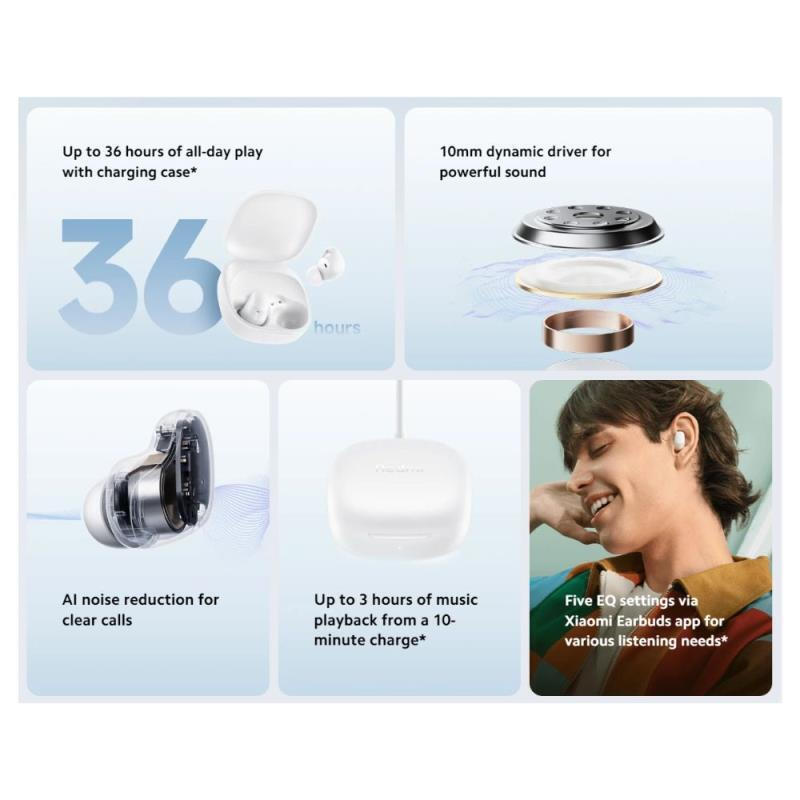 Xiaomi Redmi Buds 6 Play Bluetooth Handsfree Ακουστικά με Αντοχή στον Ιδρώτα και Θήκη Φόρτισης Λευκά - Image 9