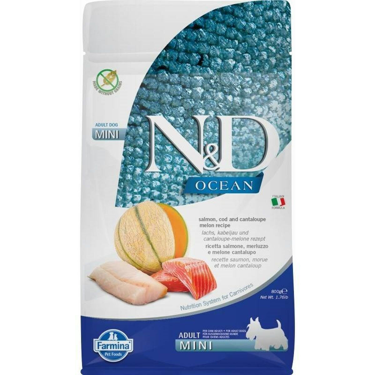 Farmina N&D Ocean Adult Mini 0.8kg Ξηρά Τροφή χωρίς Σιτηρά & Γλουτένη για Ενήλικους Σκύλους Μικρόσωμων Φυλών με Σολομό και Ψάρια