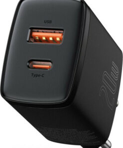 Baseus Φορτιστής Χωρίς Καλώδιο με Θύρα USB-A και Θύρα USB-C 20W Power Delivery / Quick Charge 3.0 Μαύρος (Compact)