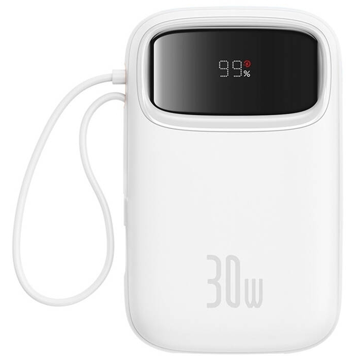 Baseus QPow 2 Power Bank 10000mAh 30W με Θύρα USB-A και Θύρα USB-C Λευκό