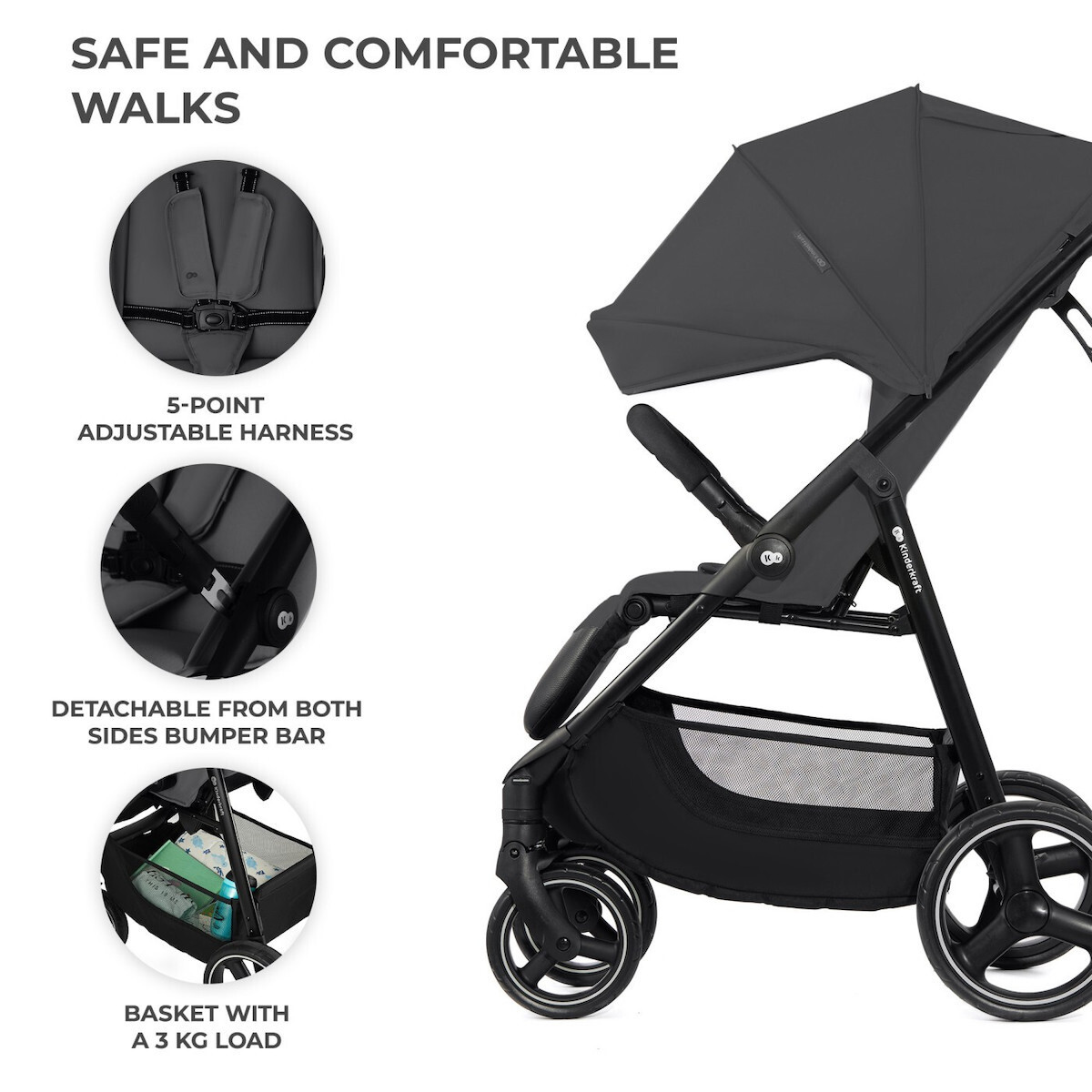 Kinderkraft Trig 3 Sport Καρότσι Μωρού Kατάλληλο για Nεογέννητο Γκρι - Image 4