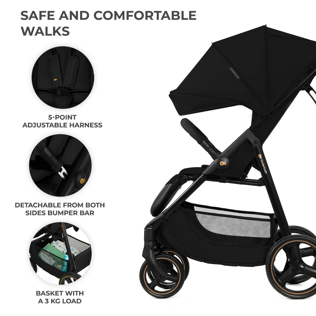 Kinderkraft Trig 3 Sport Καρότσι Μωρού Kατάλληλο για Nεογέννητο Μαύρο - Image 4