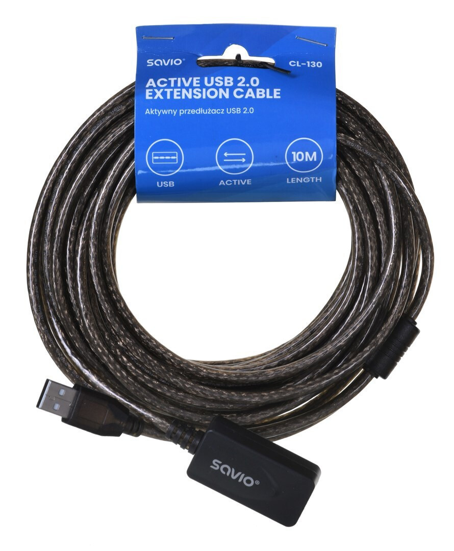 Savio USB 2.0 Cable USB-A male - USB-A female Μαύρο 10m (CL-130) - Image 2
