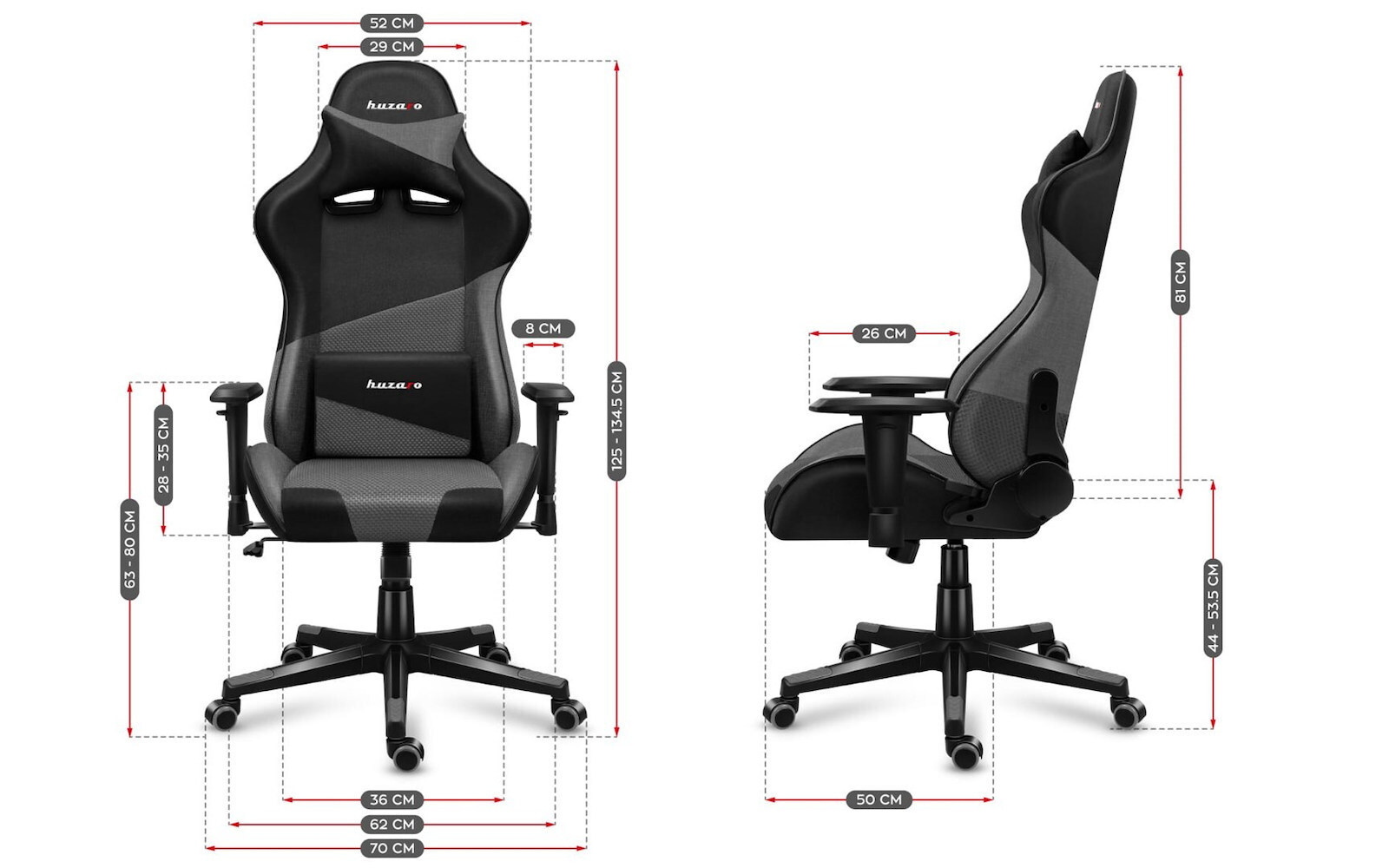 Huzaro Force 6.2 Υφασμάτινη Καρέκλα Gaming με Ρυθμιζόμενα Μπράτσα και RGB Φωτισμό Γκρι - Image 7