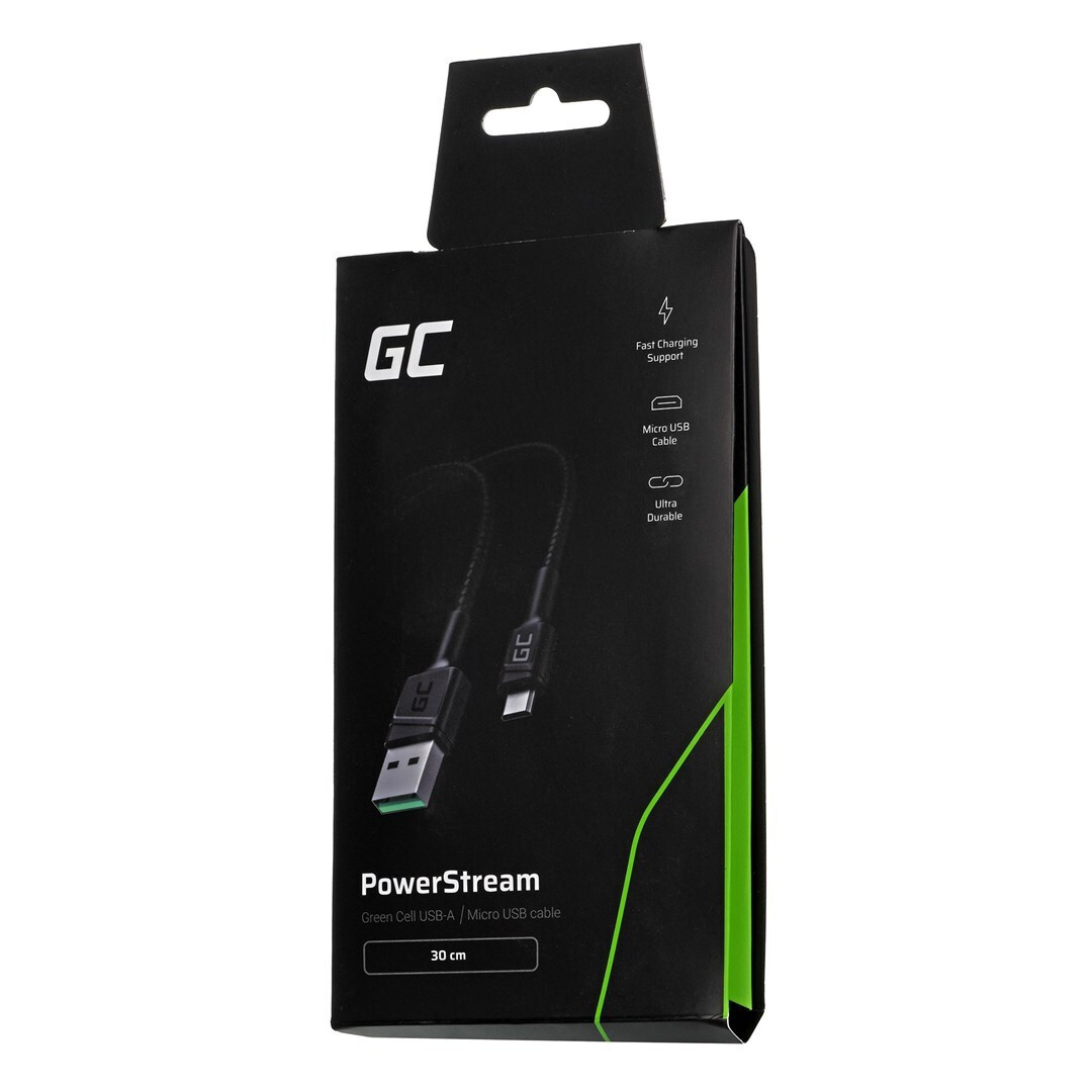 Green Cell PowerStream Braided USB 2.0 to micro USB Cable Μαύρο 0.30m - Image 4