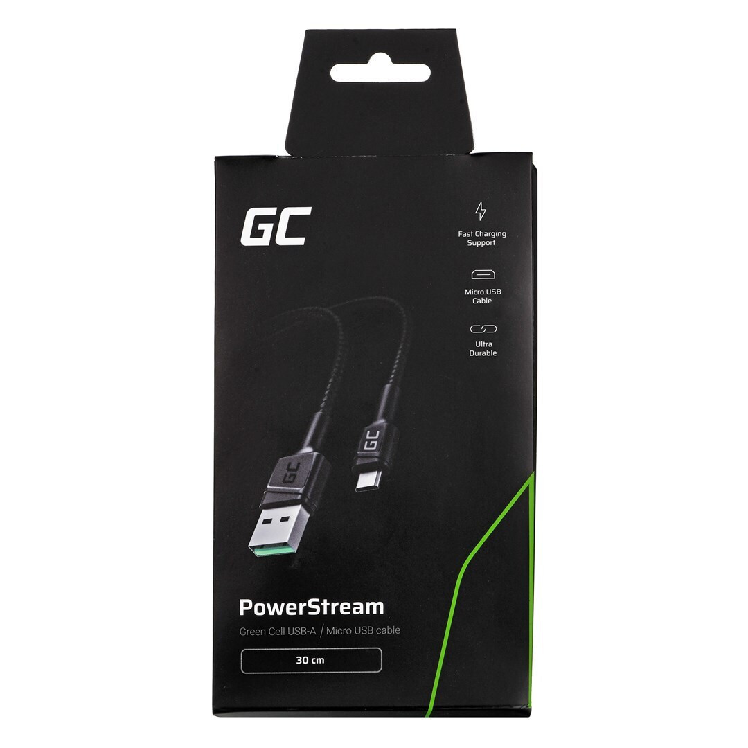 Green Cell PowerStream Braided USB 2.0 to micro USB Cable Μαύρο 0.30m - Image 2