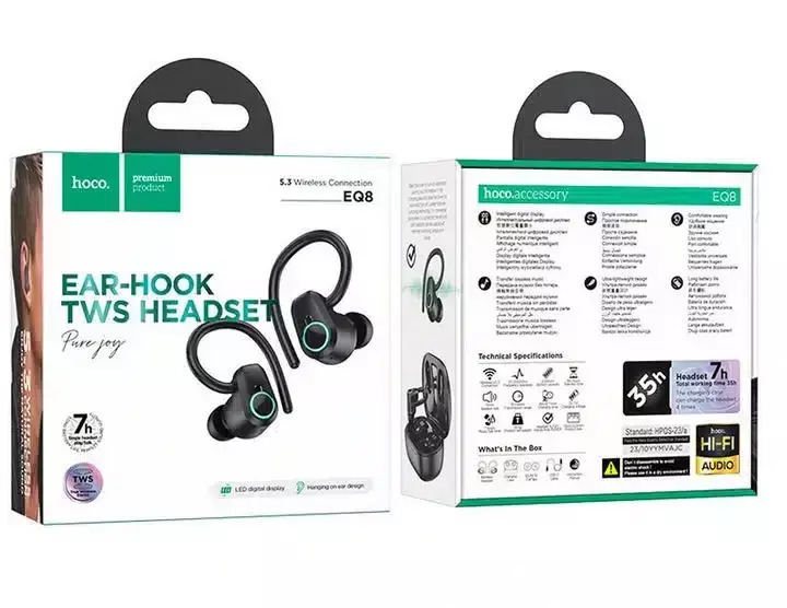 Hoco EQ8 In-ear Bluetooth Handsfree Ακουστικά με Θήκη Φόρτισης Μαύρα - Image 3