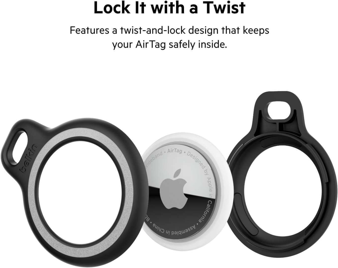 Belkin Key Ring Θήκη Μπρελόκ Σιλικόνης για AirTag Black / White 2τμχ - Image 8