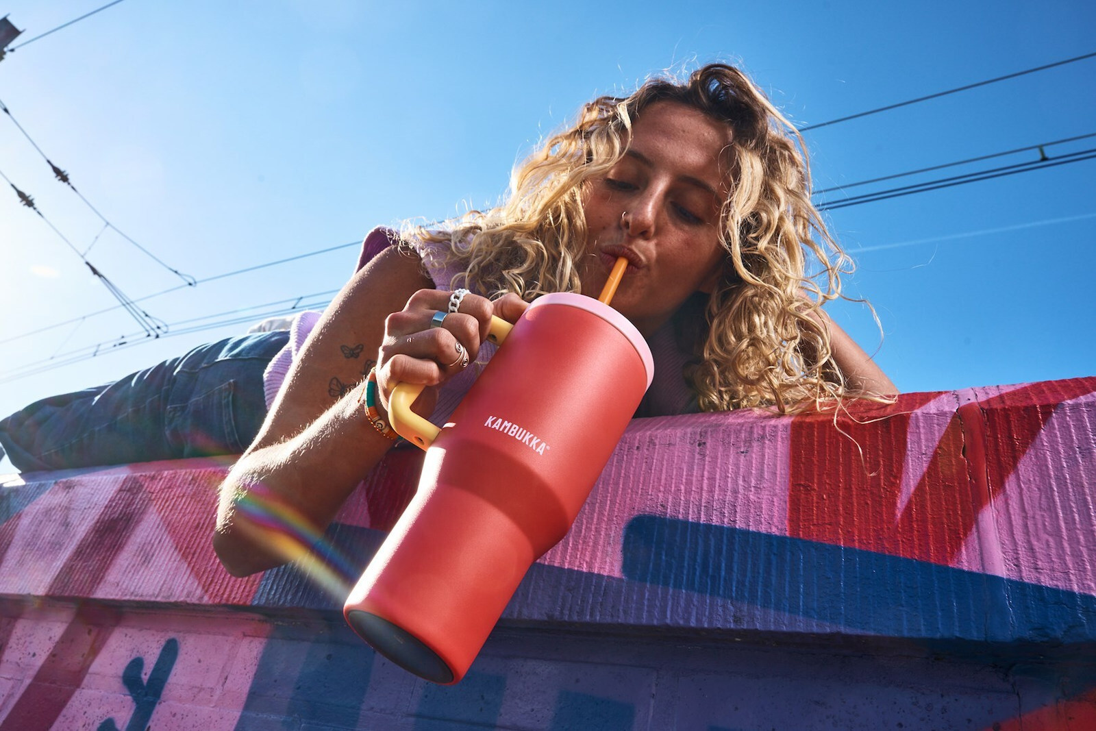 Kambukka 950ml Pink Papaya Thermal Mug Telescopic Straw - Image 5