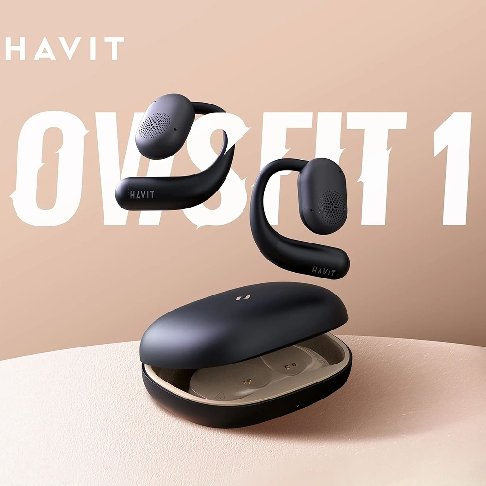 Havit OWSFIT 1 OWS914 Open Ear Bluetooth Handsfree Ακουστικά με Αντοχή στον Ιδρώτα και Θήκη Φόρτισης Μπεζ - Image 2