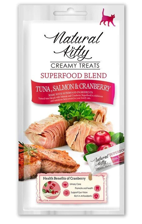 Natural Kitty Κρεμώδης Λιχουδιά Τόνο Σολομό Cranberry 4x12gr