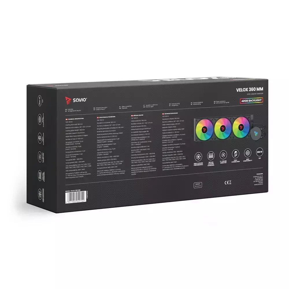 Savio VeloX 360mm Υδρόψυξη Επεξεργαστή Τριπλού Ανεμιστήρα 120mm για Socket AM4/AM5/1700/1200/115x με ARGB Φωτισμό - Image 3