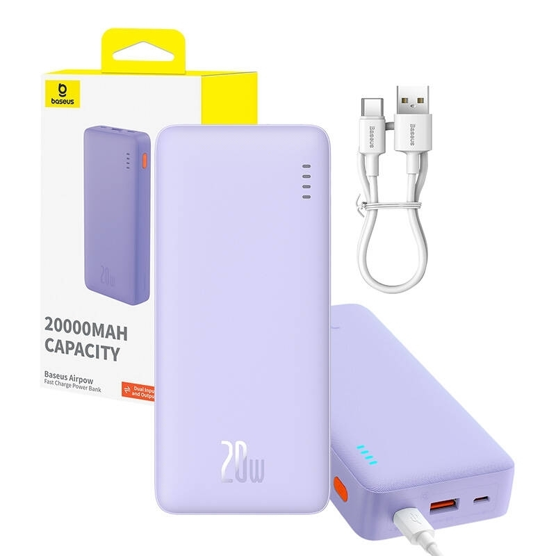 Baseus Airpow Power Bank 20000mAh 20W με Θύρα USB-A και Θύρα USB-C Μωβ - Image 9