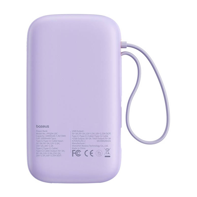 Baseus QPow 2 Power Bank 20000mAh 30W με Θύρα USB-A και 2 Θύρες USB-C Μωβ - Image 10