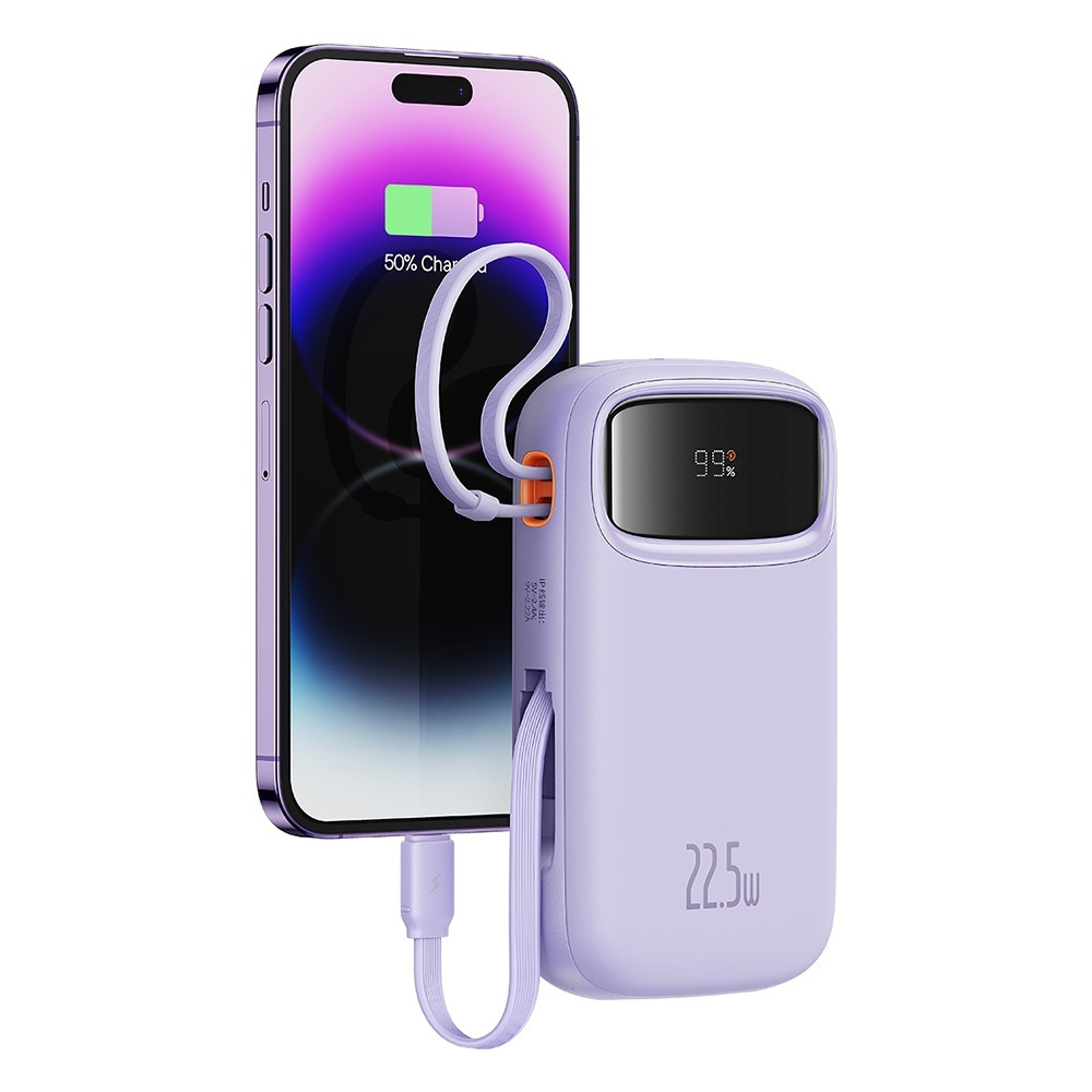Baseus QPow 2 Power Bank 20000mAh 30W με Θύρα USB-A και 2 Θύρες USB-C Μωβ - Image 5