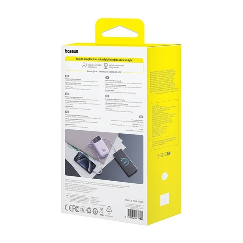 Baseus QPow 2 Power Bank 20000mAh 30W με Θύρα USB-A και 2 Θύρες USB-C Μωβ - Image 12