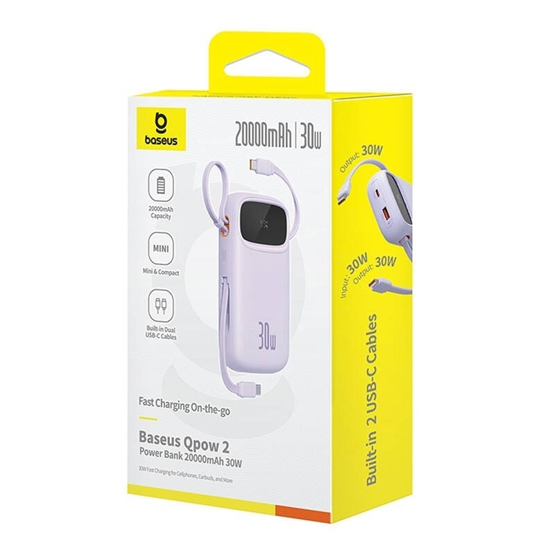 Baseus QPow 2 Power Bank 20000mAh 30W με Θύρα USB-A και 2 Θύρες USB-C Μωβ - Image 11