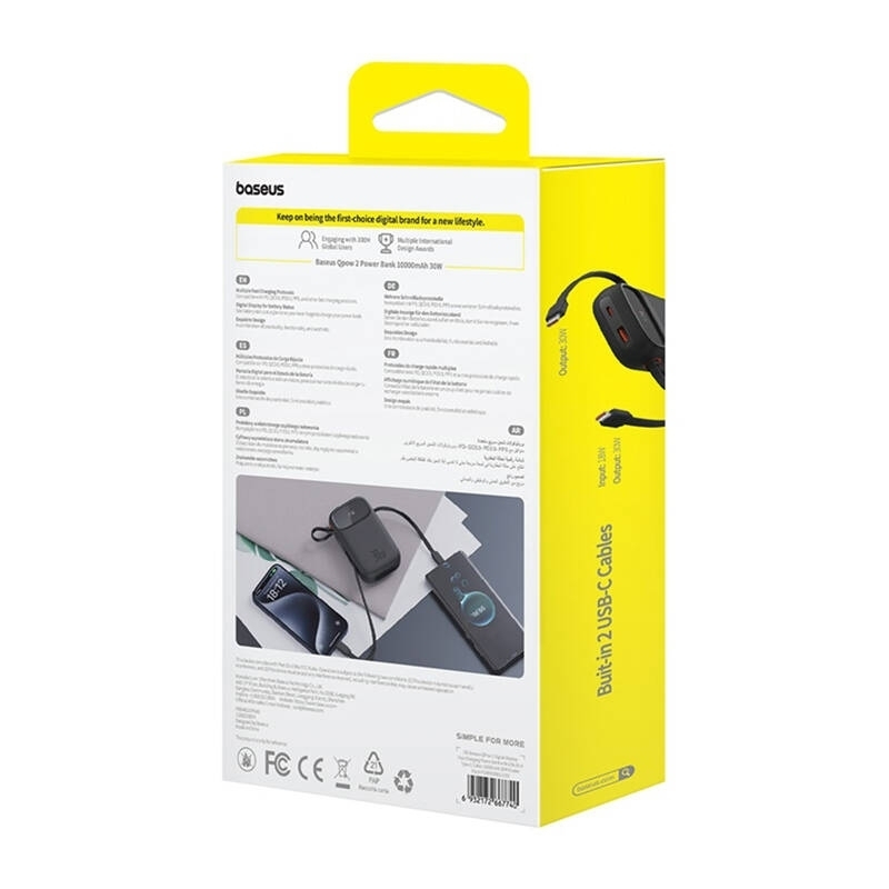 Baseus QPow 2 Power Bank 10000mAh 30W με Θύρα USB-A και Θύρα USB-C Μαύρο - Image 9