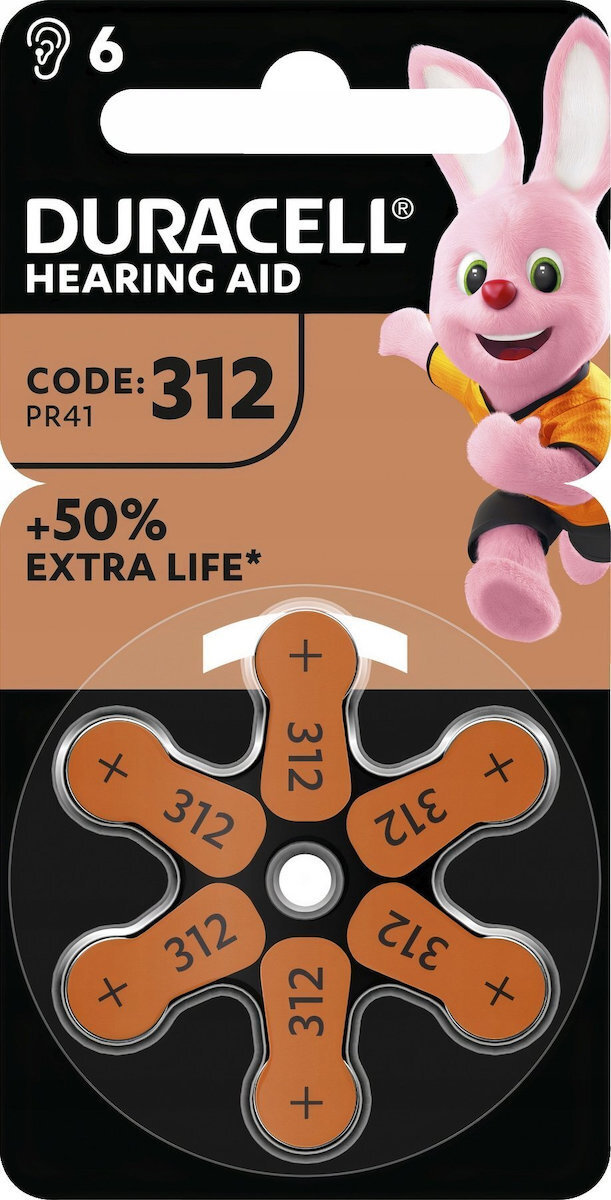 Duracell Μπαταρίες Ακουστικών Βαρηκοΐας 312 1.45V 6τμχ