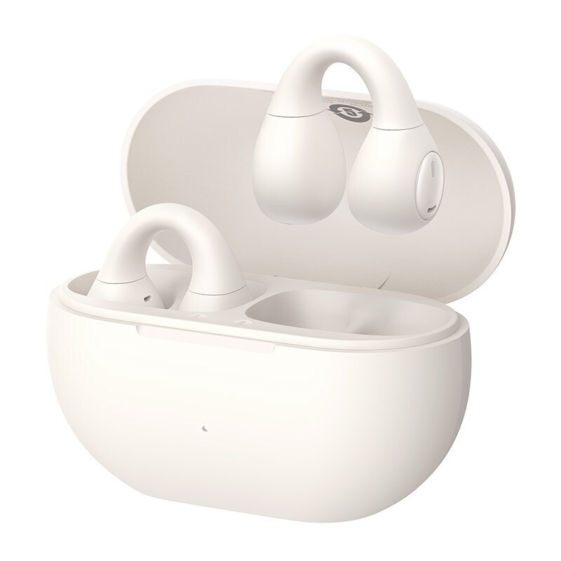 Baseus Bass 15 Clip Open Ear Bluetooth Handsfree Ακουστικά με Θήκη Φόρτισης Λευκά