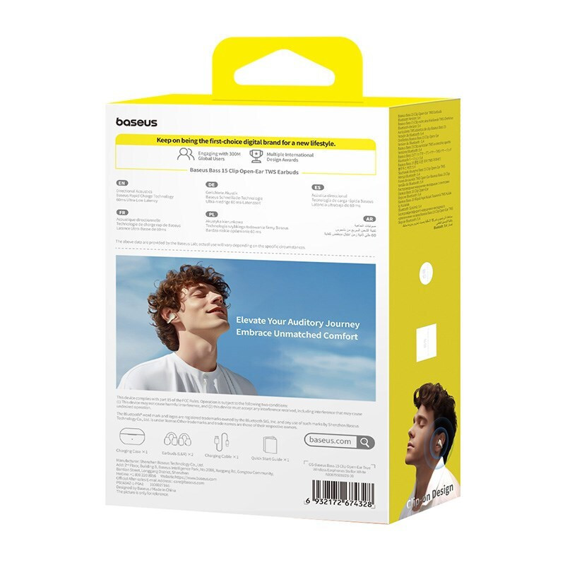 Baseus Bass 15 Clip Open Ear Bluetooth Handsfree Ακουστικά με Θήκη Φόρτισης Λευκά - Image 5