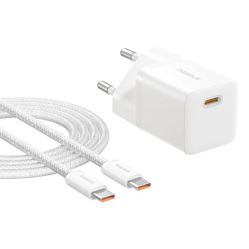 Baseus Φορτιστής GaN με Θύρα USB-C και Καλώδιο USB-C - USB-C 25W Power Delivery Λευκός (Gan5)
