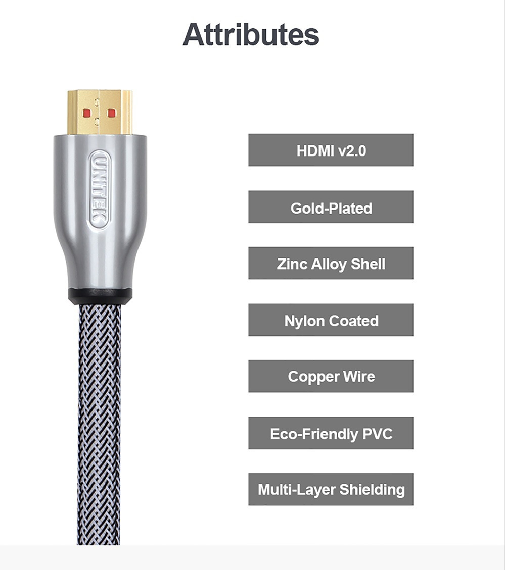 Unitek HDMI 2.0 Braided HDMI male - HDMI male 1m Γκρι (Y-C136RGY) - Image 3