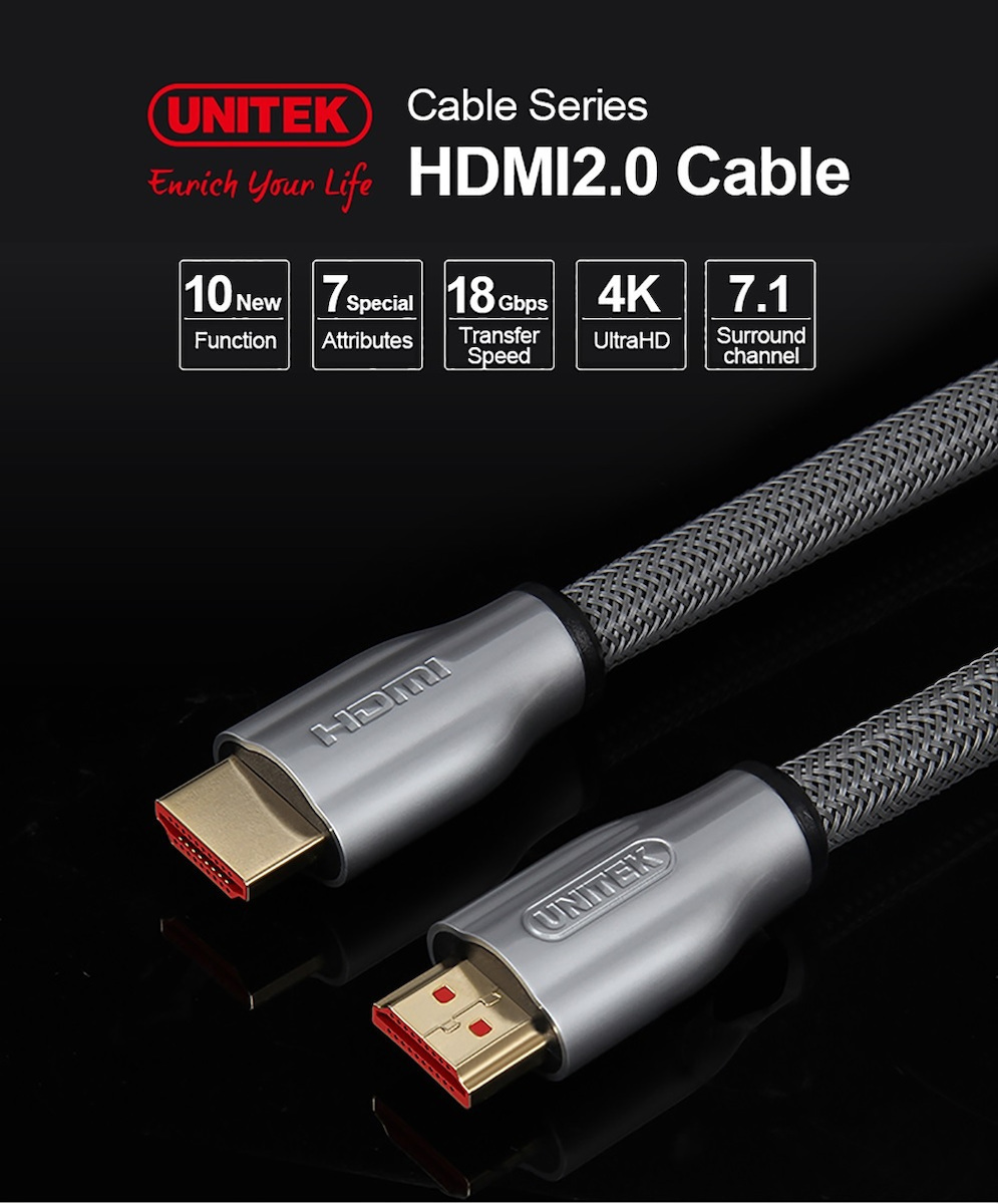 Unitek HDMI 2.0 Braided HDMI male - HDMI male 1m Γκρι (Y-C136RGY) - Image 7