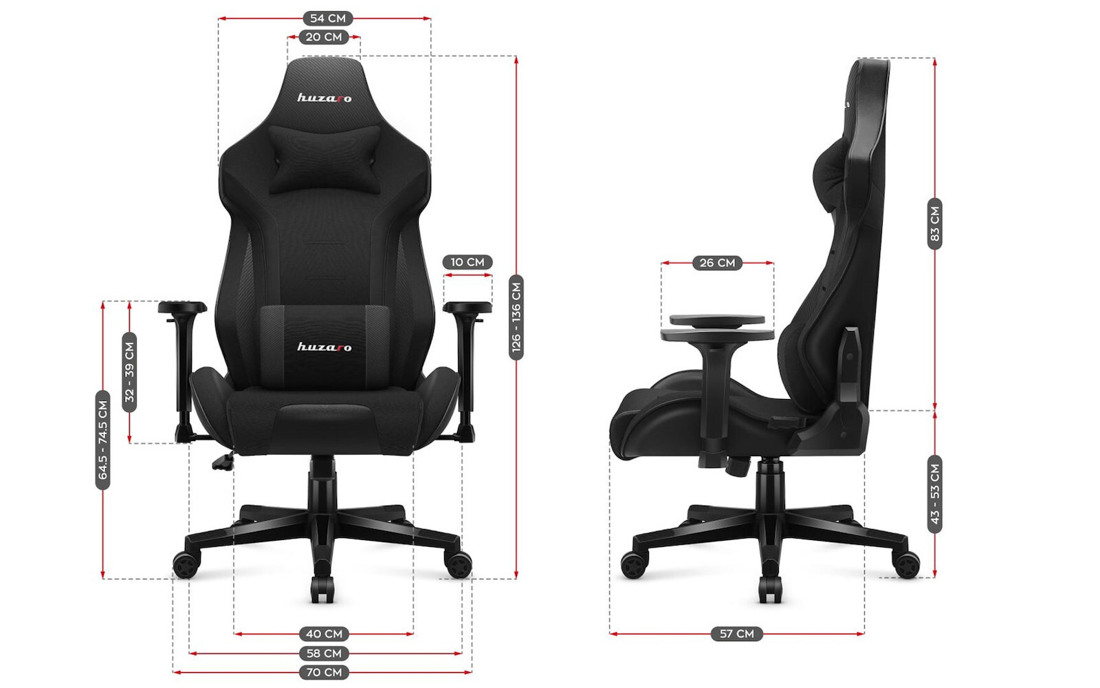 Huzaro Force 7.6 Υφασμάτινη Καρέκλα Gaming με Ρυθμιζόμενα Μπράτσα Μαύρη - Image 8