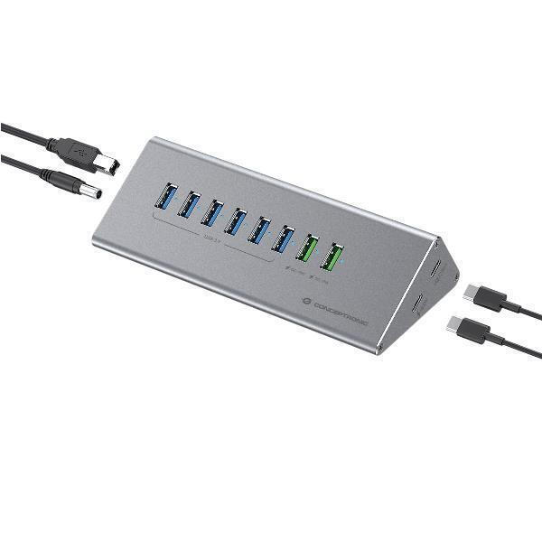 Conceptronic USB 3.0 Hub 10 Θυρών με σύνδεση USB-C και Εξωτερική Παροχή Ρεύματος Γκρι - Image 3