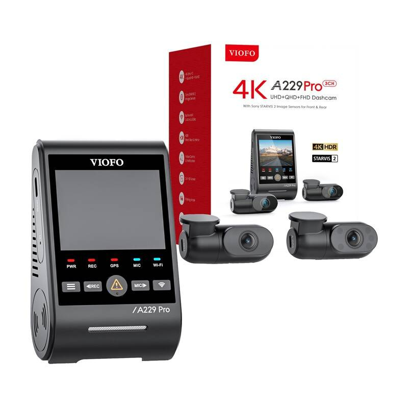 Viofo A229 Pro 3CH Σετ Κάμερα DVR Αυτοκινήτου 4K WiFi, GPS & Κάμερα Οπισθοπορείας