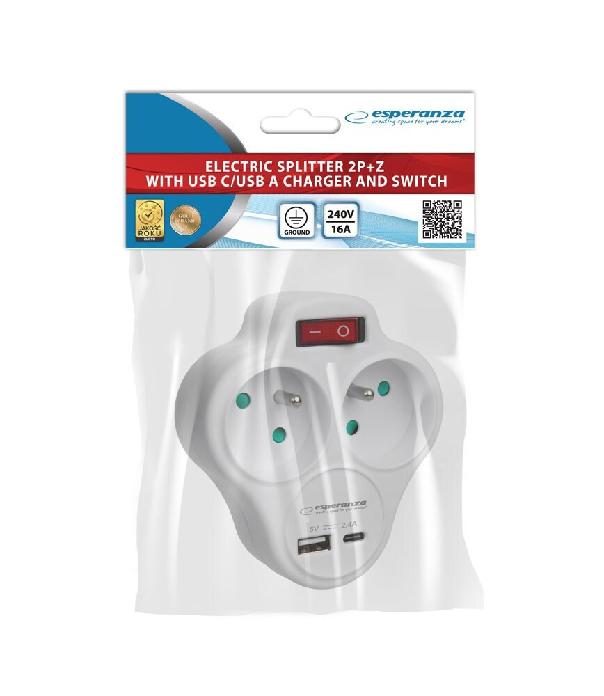 Esperanza Πολύπριζο 2 Θέσεων με USB-A και USB-C Χωρίς Καλώδιο - Image 3