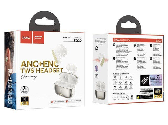 Hoco EQ20 In-ear Bluetooth Handsfree Ακουστικά με Θήκη Φόρτισης Λευκά - Image 3