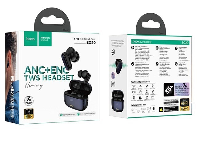 Hoco EQ20 In-ear Bluetooth Handsfree Ακουστικά με Θήκη Φόρτισης Μαύρα - Image 3