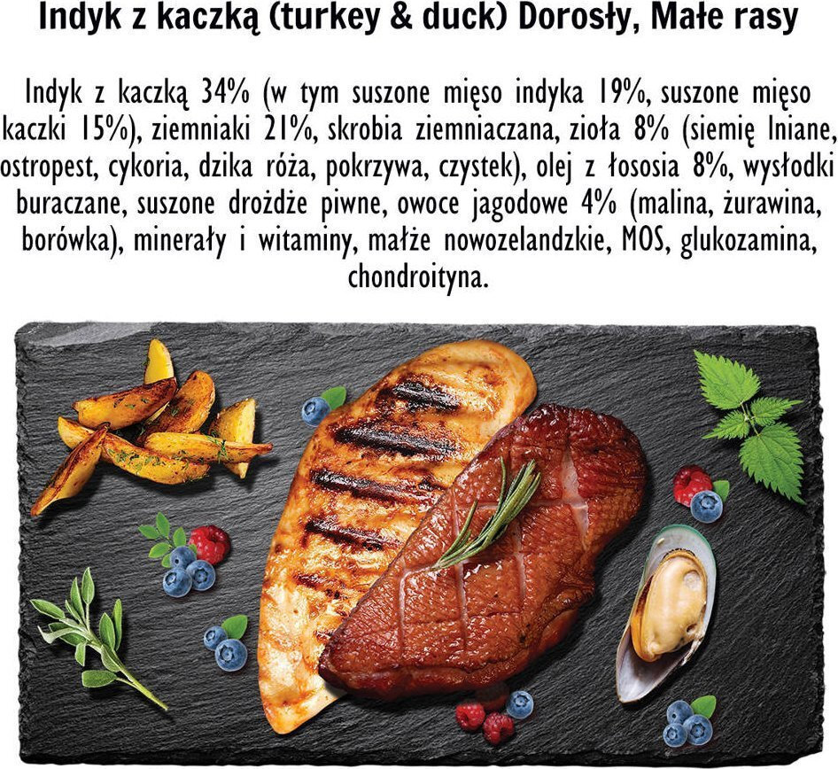 Paka Zwierzaka 1.5kg Ξηρά Τροφή χωρίς Σιτηρά & Γλουτένη για Ενήλικους Σκύλους Μικρόσωμων Φυλών με Γαλοπούλα, Πάπια, Κολοκύθα και Κρέας - Image 3