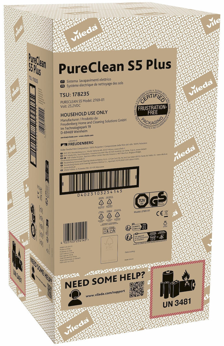 Vileda Pureclean S5 Plus Επαναφορτιζόμενη Μαύρη - Image 3