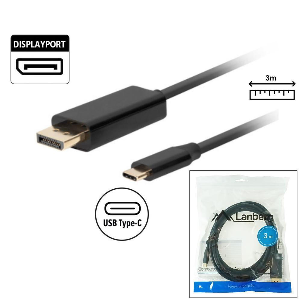 Lanberg USB 3.2 Cable USB-C male - DisplayPort Μαύρο 3m (CA-CMDP-10CU-0030-BK) - Image 4