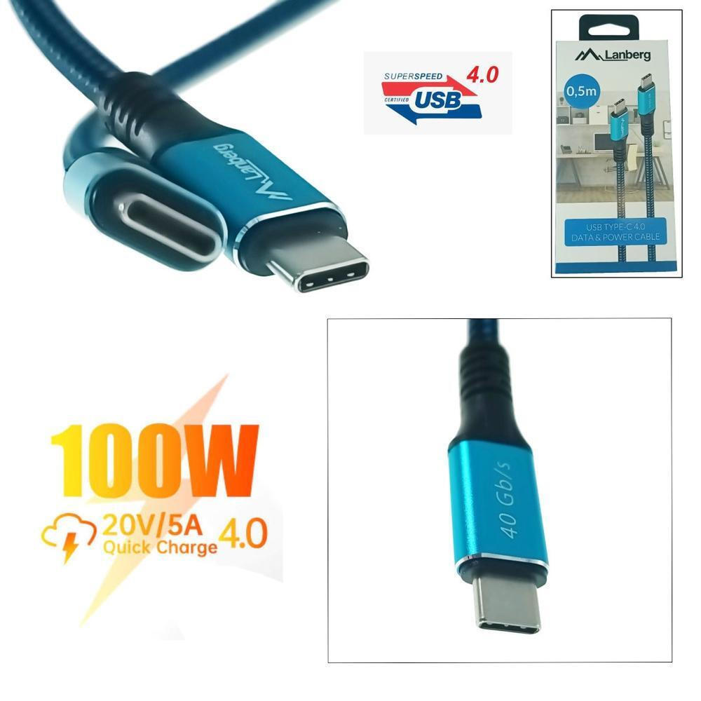 Lanberg USB 2.0 USB-C male - USB-C 100W 0.5m (CA-CMCM-45CU-0005-BK) - Image 5