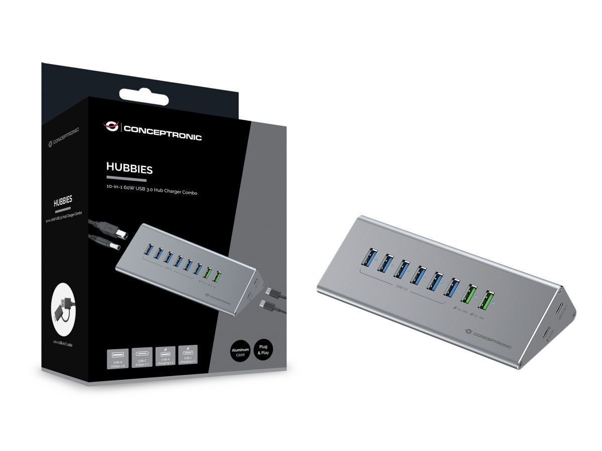 Conceptronic USB 3.0 Hub 10 Θυρών με σύνδεση USB-C και Εξωτερική Παροχή Ρεύματος Γκρι - Image 4
