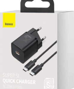 Baseus Φορτιστής με Θύρα USB-C και Καλώδιο USB-C - USB-C 25W Μαύρος (Super Si)