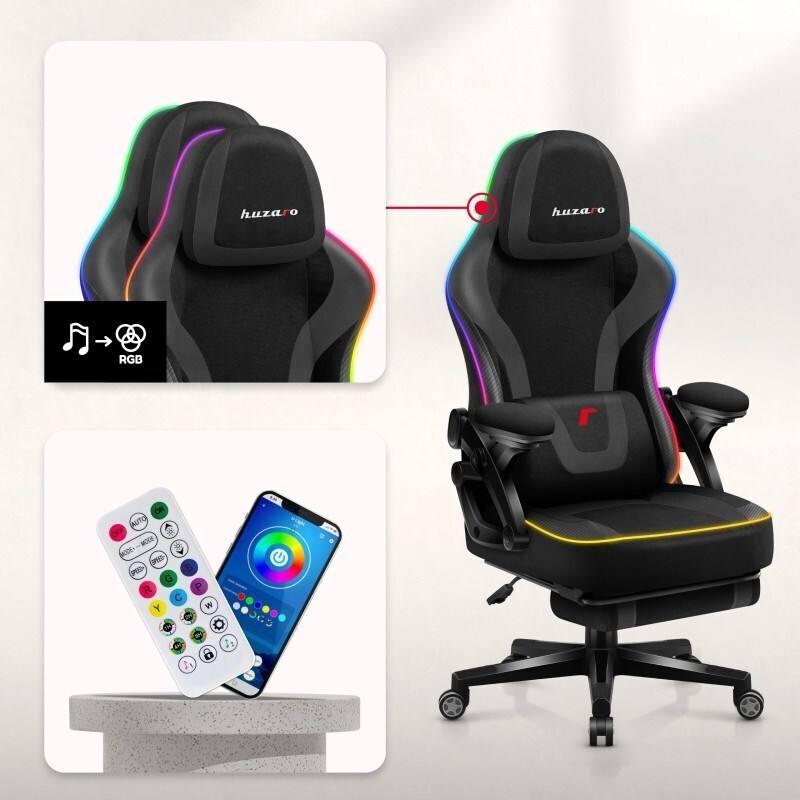 Huzaro Force 4.6 Καρέκλα Gaming με RGB Φωτισμό και Υποπόδιο Μαύρη - Image 2