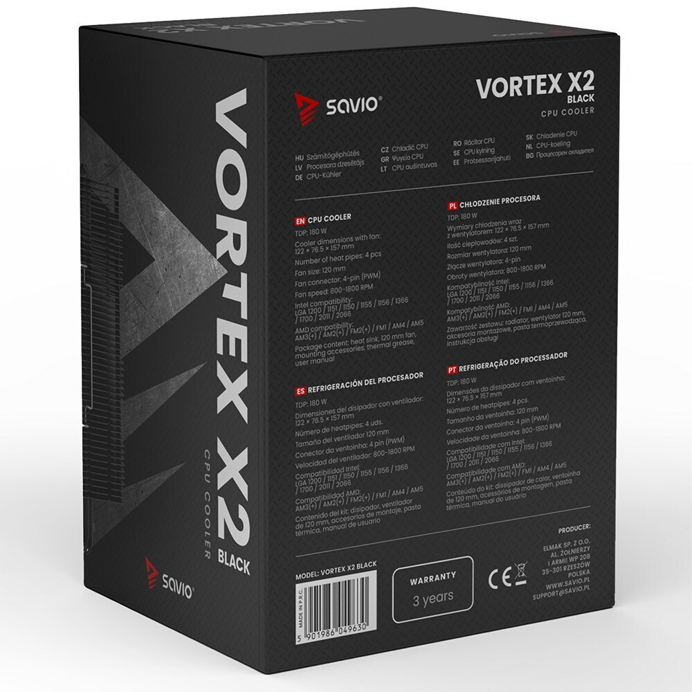 Savio VORTEX X2 Ψύκτρα Επεξεργαστή για Socket AM4/AM5/1200/115x/1700 - Image 8
