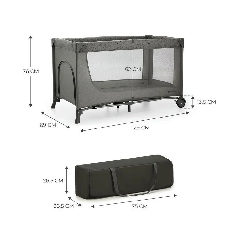 Kinderkraft Joy 2 Παρκοκρέβατο με Στρώμα Γκρι 129x69cm - Image 4