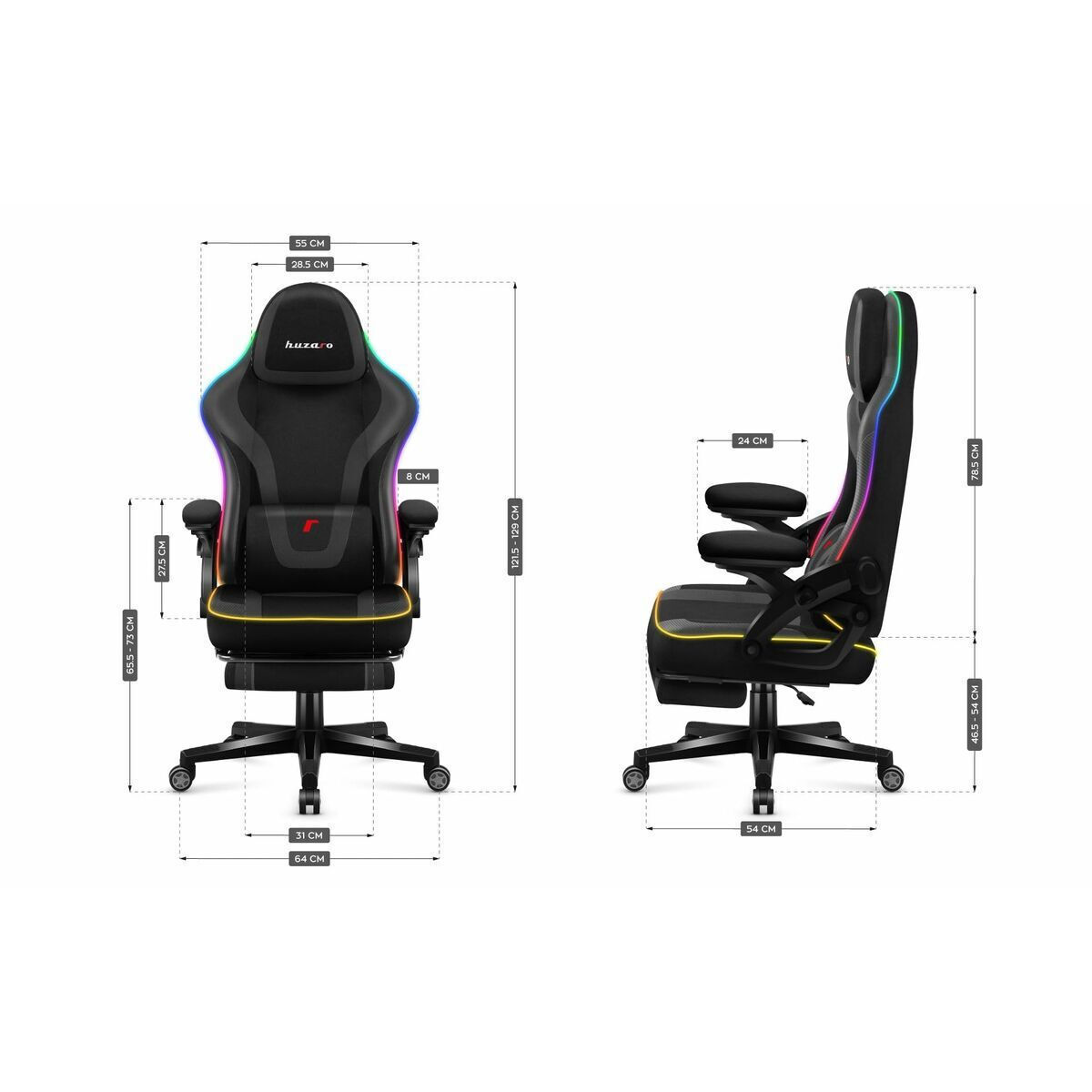 Huzaro Force 4.6 Καρέκλα Gaming με RGB Φωτισμό και Υποπόδιο Μαύρη - Image 5