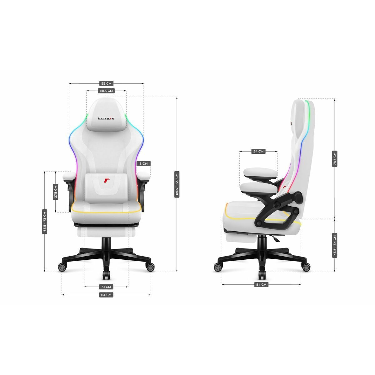 Huzaro Force 4.6 Καρέκλα Gaming με RGB Φωτισμό Λευκή - Image 5
