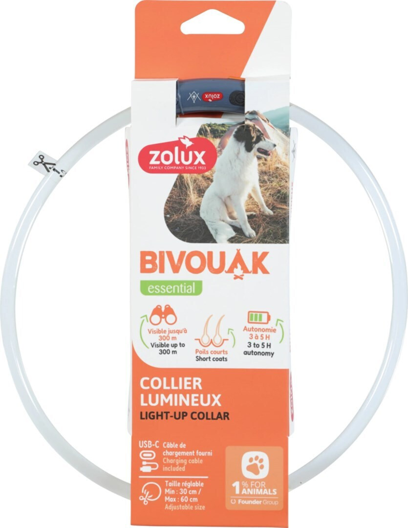 Zolux Bivouak Led Silicone Transparent Red Dog Collar 30-60 Cm