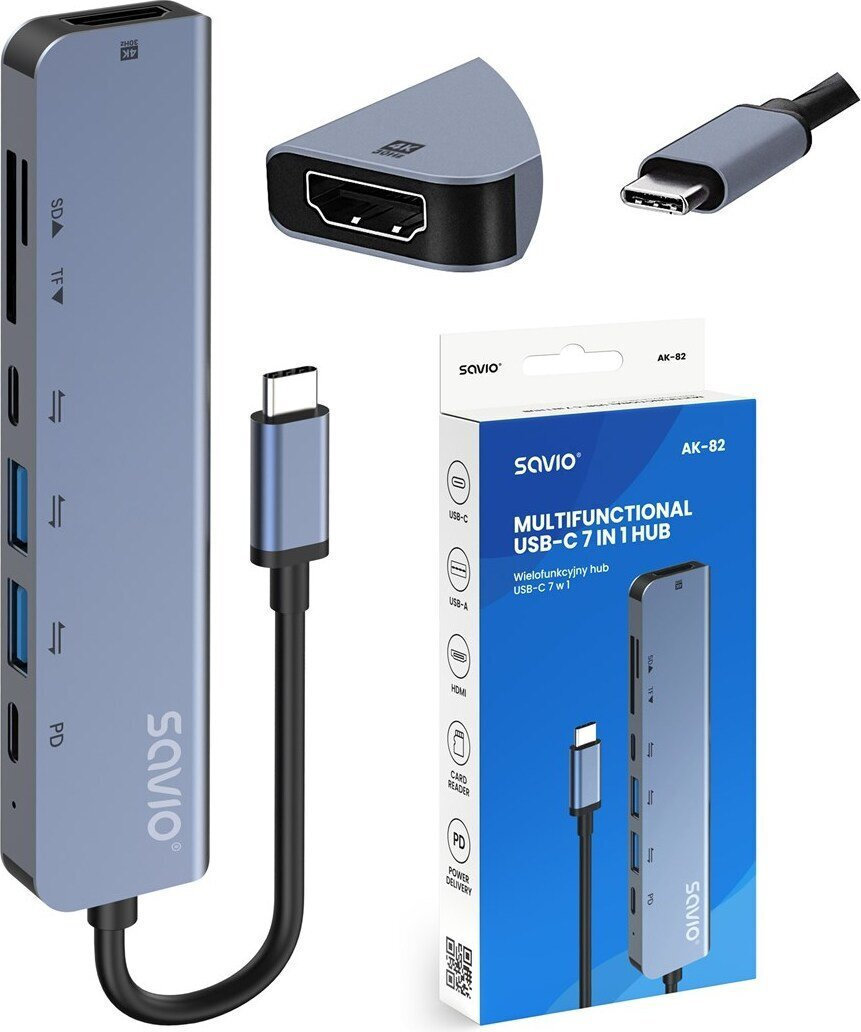 Savio USB 3.1 Hub 7 Θυρών με σύνδεση USB-C & Θύρα Φόρτισης